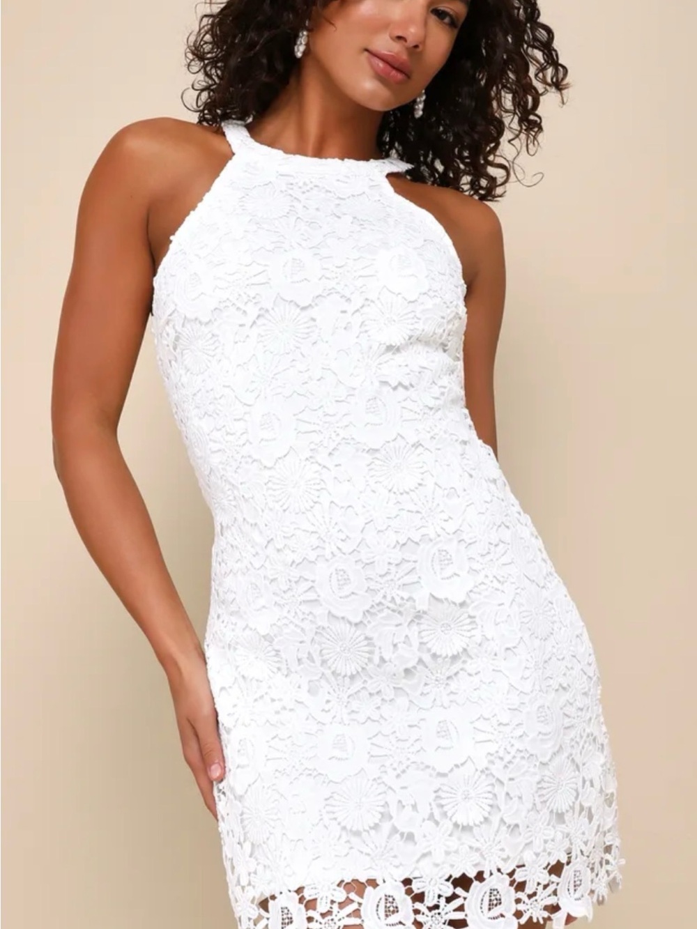 Lulu's White Lace Halter Crochet Mini Dress
